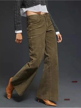 Anthropologie Pilcro Olive Green Wide Leg Corduroy Pants, 29